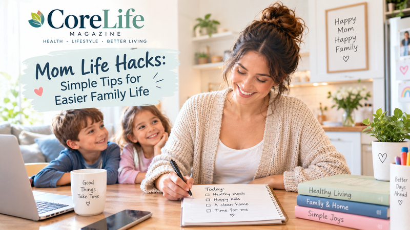 Mom Life Hacks: mother organizing family life with children at home